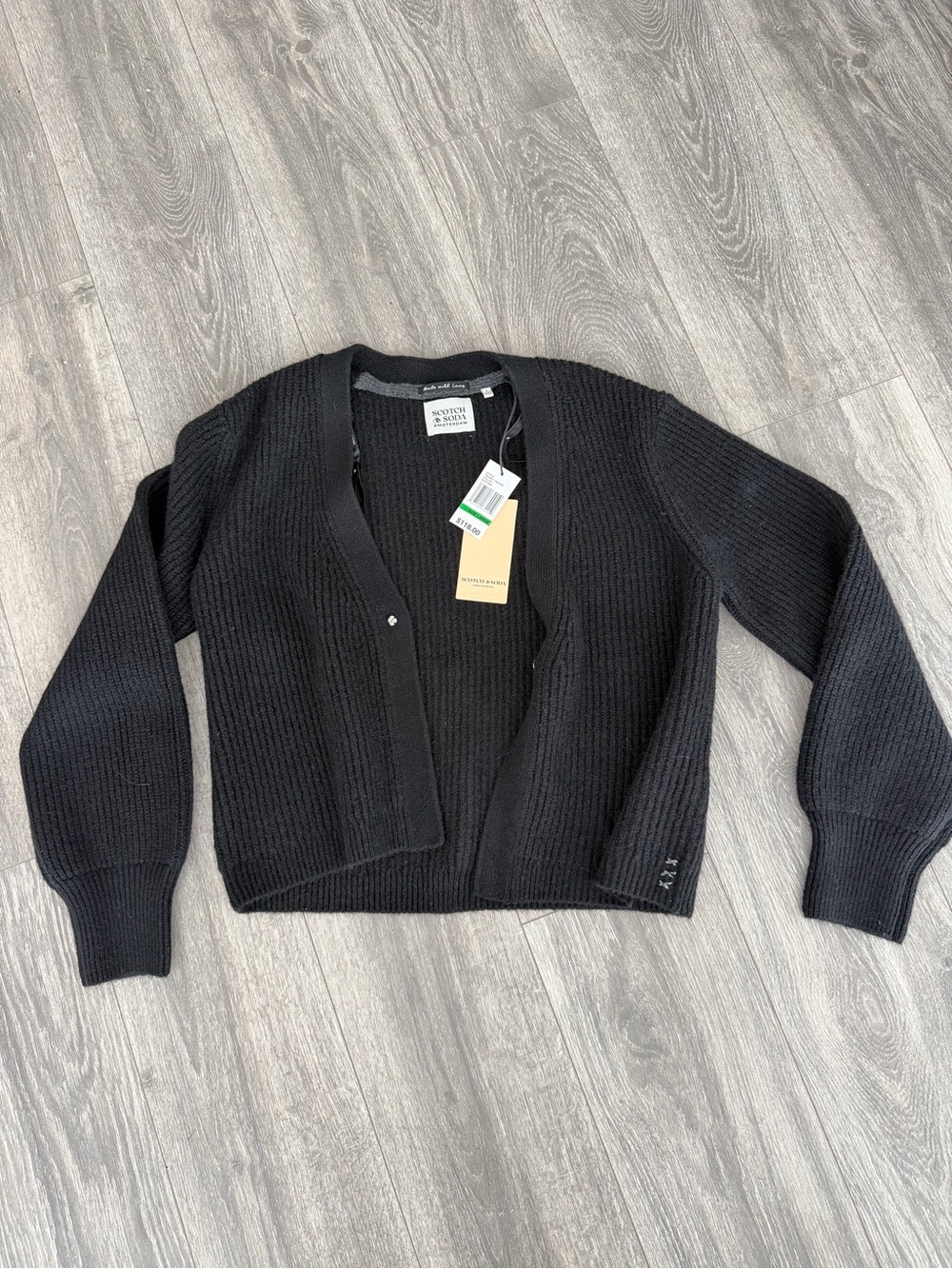 Scotch and Soda Black Ribbed Knit Cardigan Sweater NWT